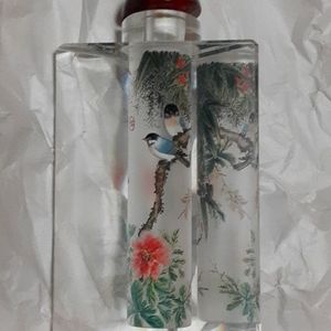 Vintage Hand Painted Triangular Crystal Glass Reversible Perfume/Snuff Bottle